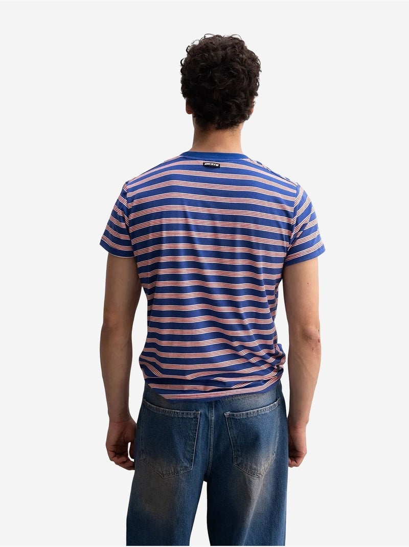 T-shirt rayé côtelé à col rond pour homme giesto Bleu électrique - Kiabi