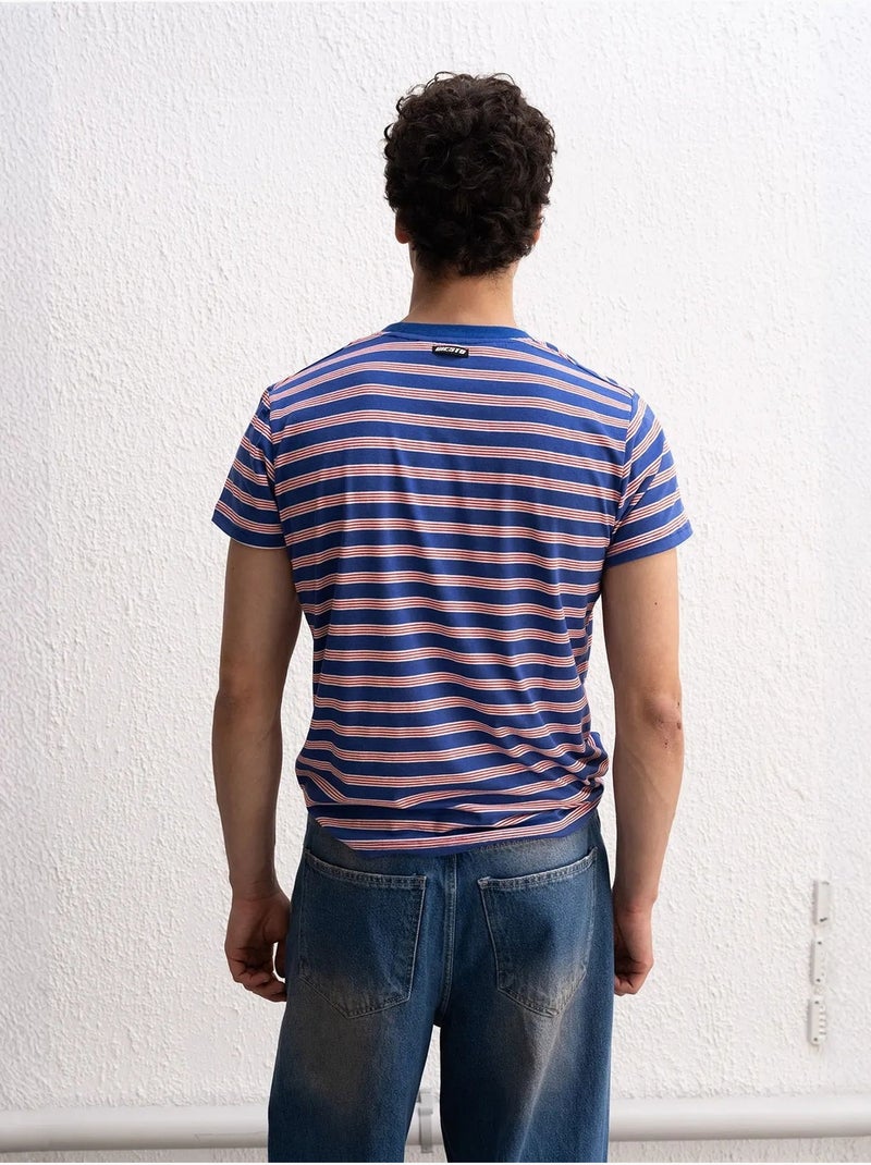 T-shirt rayé côtelé à col rond pour homme giesto Bleu électrique - Kiabi