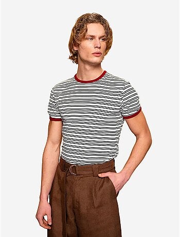T-shirt rayé coupe ajustée col rond giesto