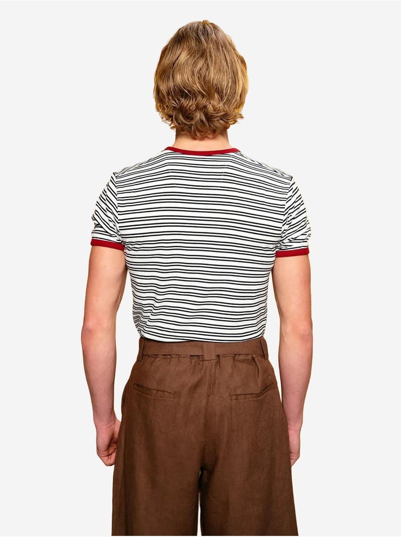 T-shirt rayé coupe ajustée col rond giesto Blanc - Kiabi