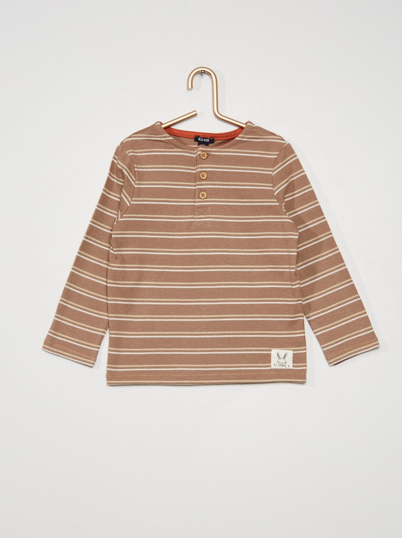 T-shirt rayé en coton beige - Kiabi