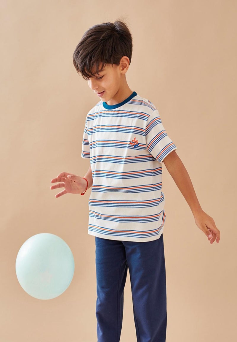 T-shirt rayé en coton BIO, - Noukie's Bleu - Kiabi