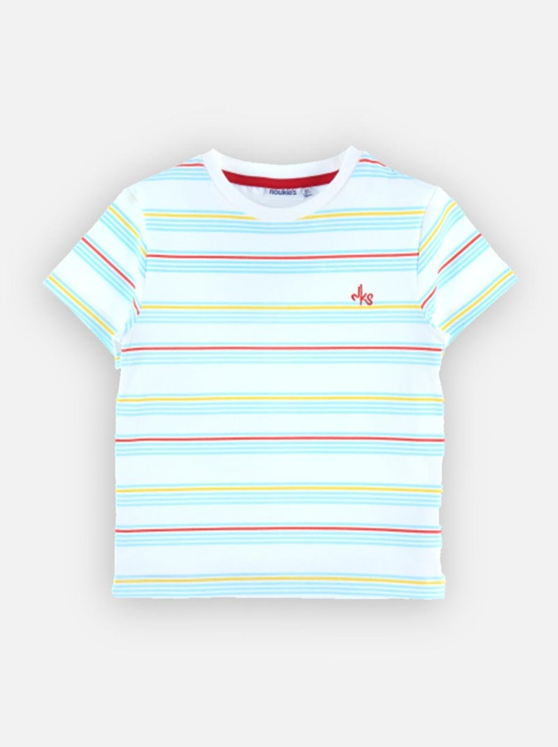 T-shirt rayé en coton BIO, - Noukie's Bleu - Kiabi