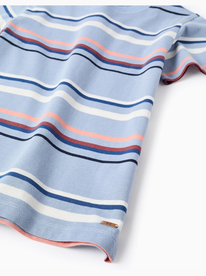 T-shirt rayé en coton Bleu clair - Kiabi