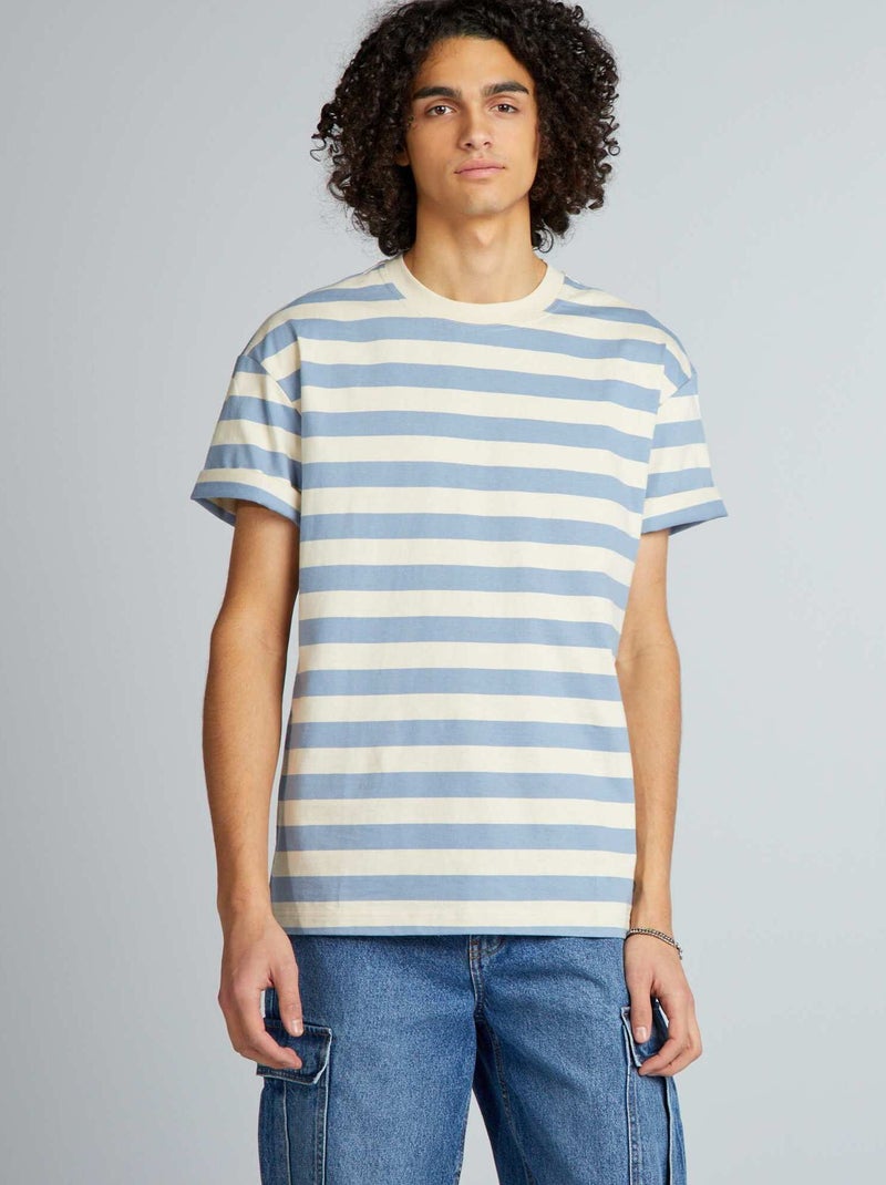 Tee-shirt Homme Isao Lourd Piqué RayéGris Coton Recyclé- La Gentle Factory