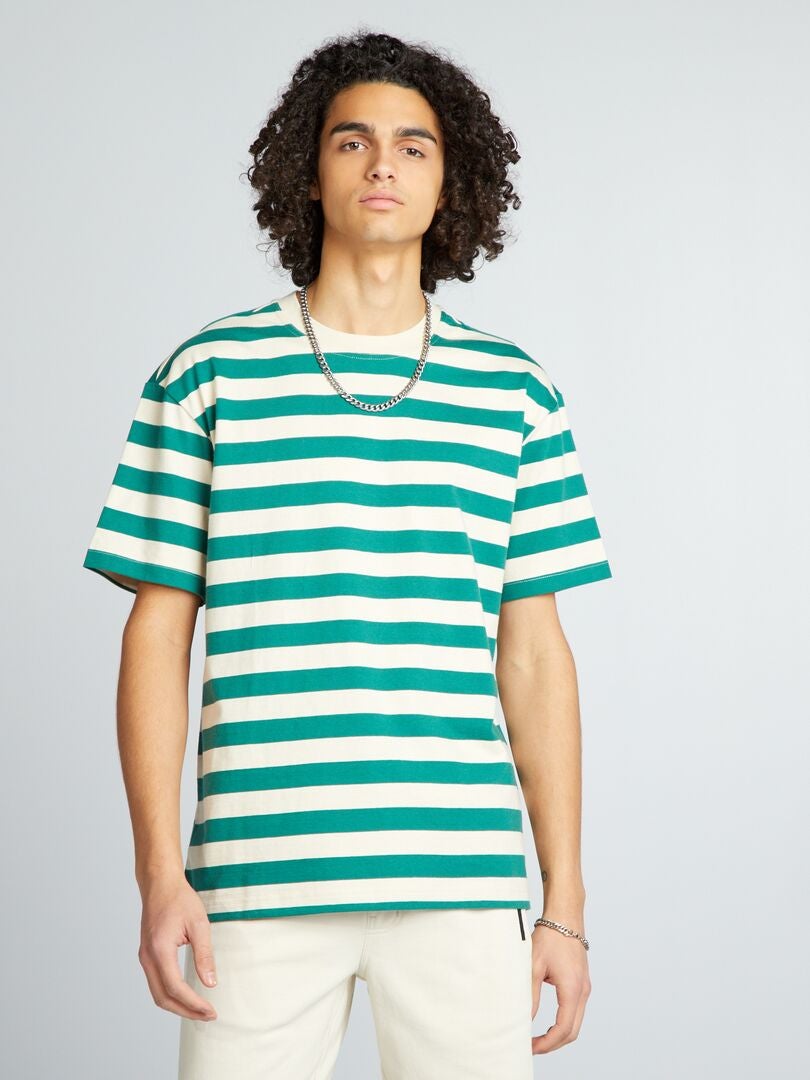 T-shirt rayé en coton Vert rayé - Kiabi
