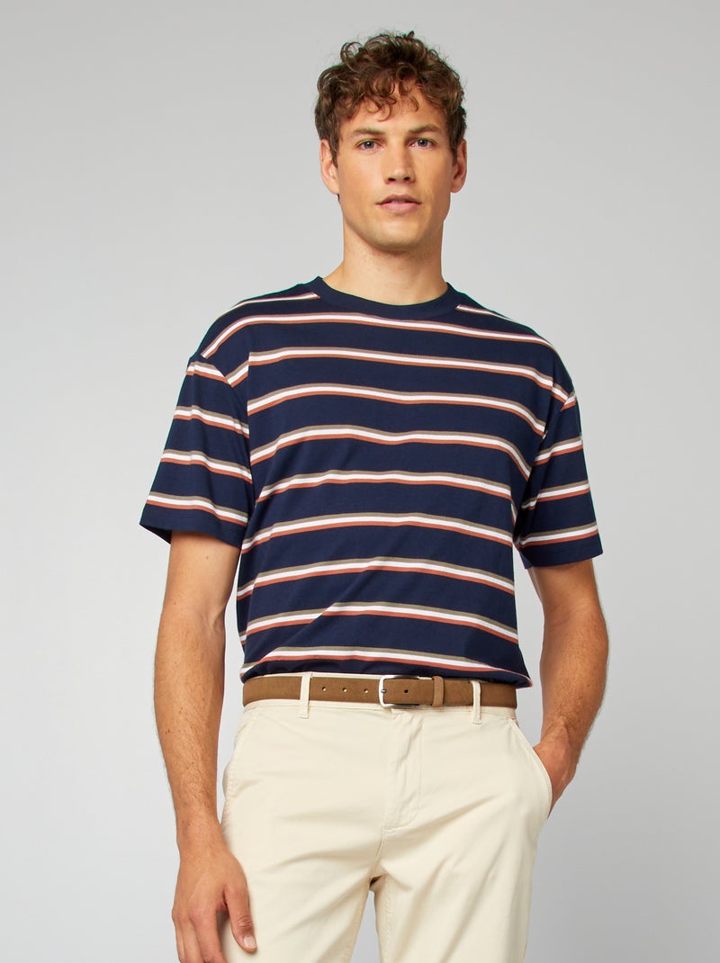 T-shirt rayé en jersey Bleu marine - Kiabi