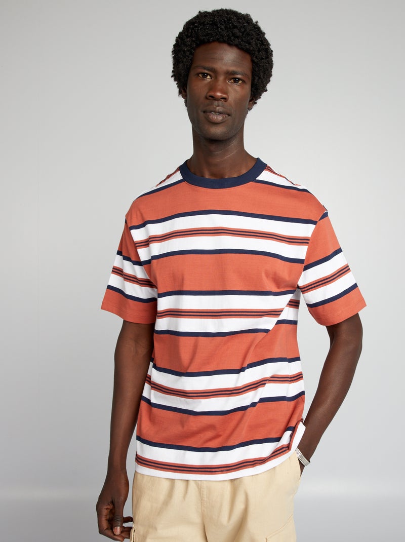 T-shirt rayé en jersey Orange - Kiabi