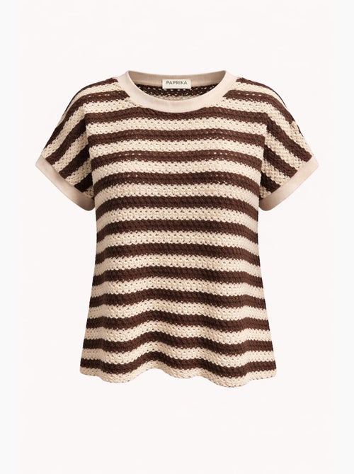 T-shirt rayé en maille ajourée PAPRIKA - Kiabi