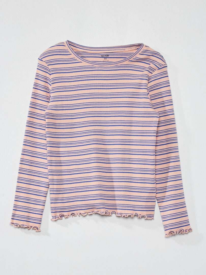 T-shirt rayé en maille côtelée Rose - Kiabi