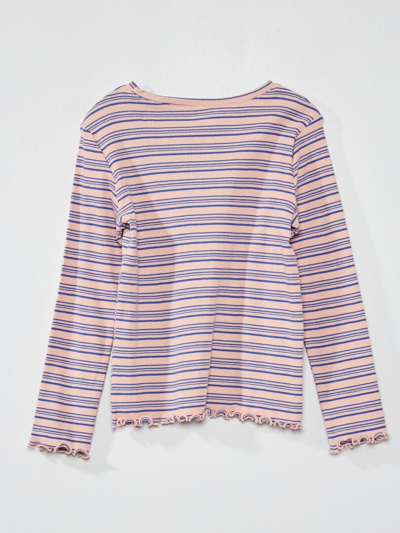 T-shirt rayé en maille côtelée Rose - Kiabi