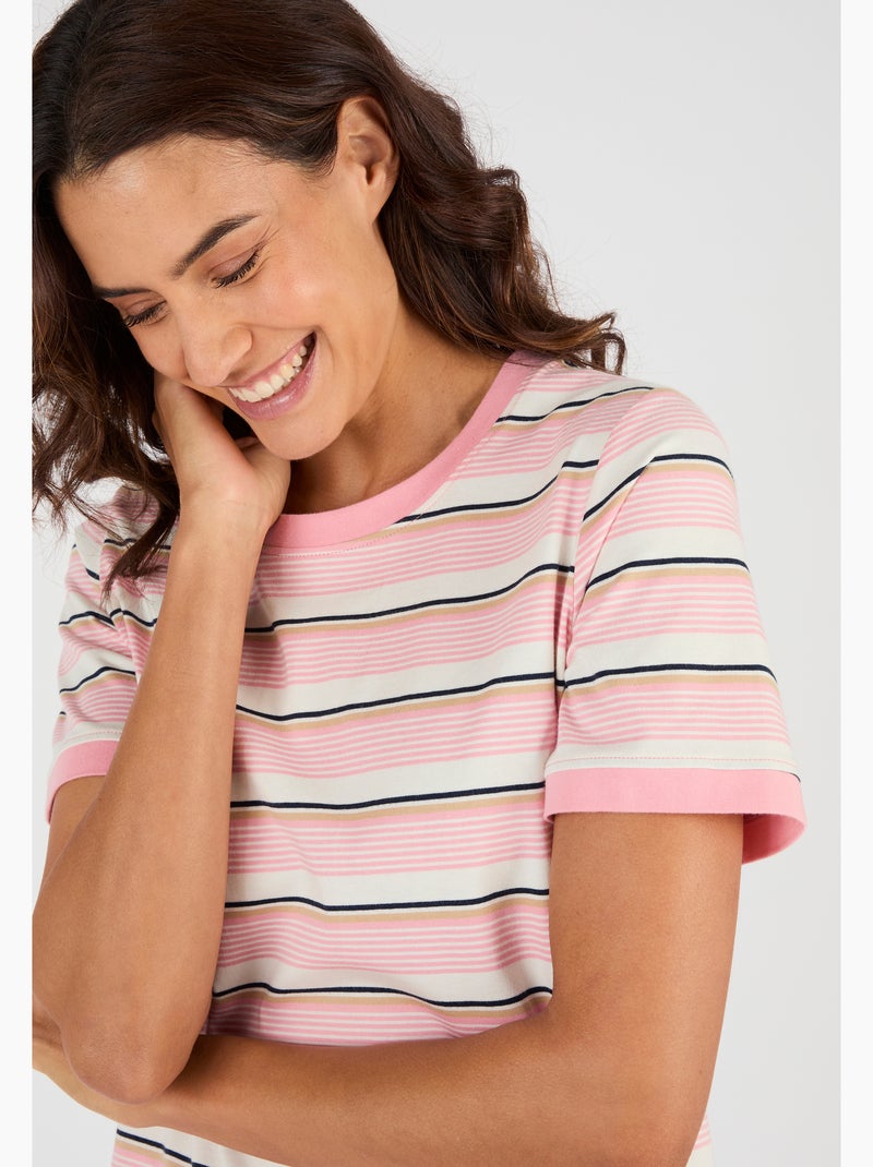 T-shirt rayé en pur coton - Happy D. by Damart Rose - Kiabi