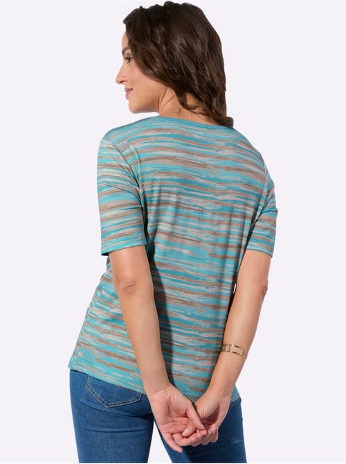 T-shirt rayé en viscose à encolure ronde et manches courtes - Taille standard - Witt - Kiabi