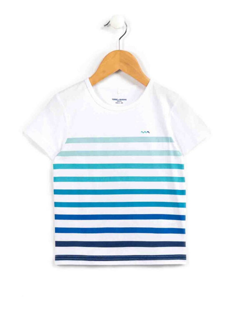 T-Shirt rayé Enfant Sommet de l'Océan Blanc Bleu - Kiabi
