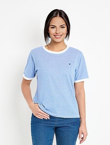 T-shirt rayé extensible col rond