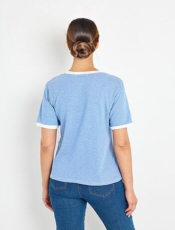 T-shirt rayé extensible col rond