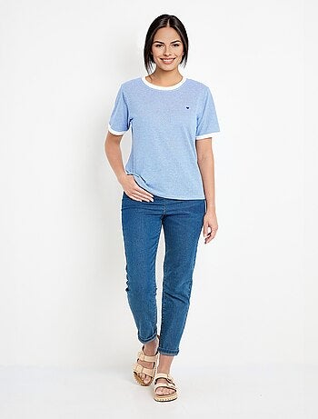 T-shirt rayé extensible col rond