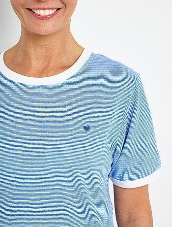 T-shirt rayé extensible col rond