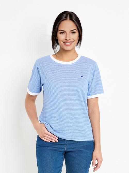 T-shirt rayé extensible col rond - Kiabi