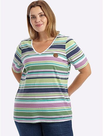T-shirt Rayé Fils Teintés - Taille Standard - Sheego