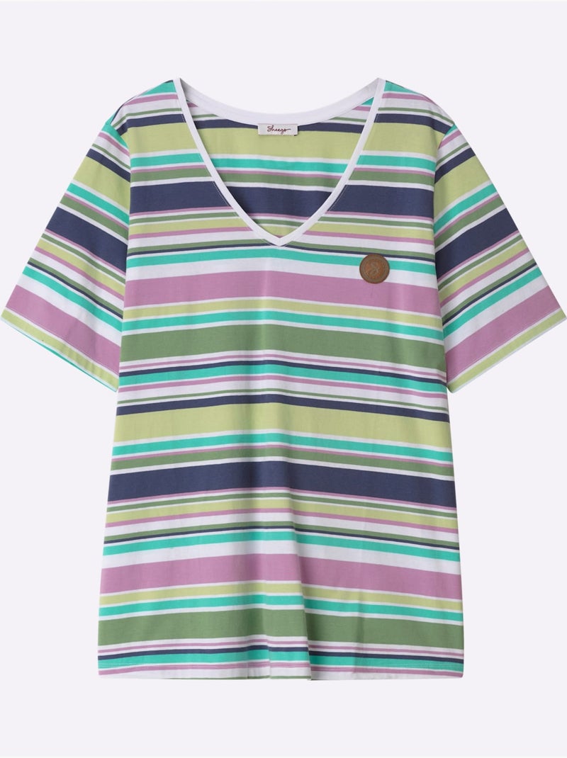 T-shirt Rayé Fils Teintés - Taille Standard - Sheego Beige/Blanc - Kiabi