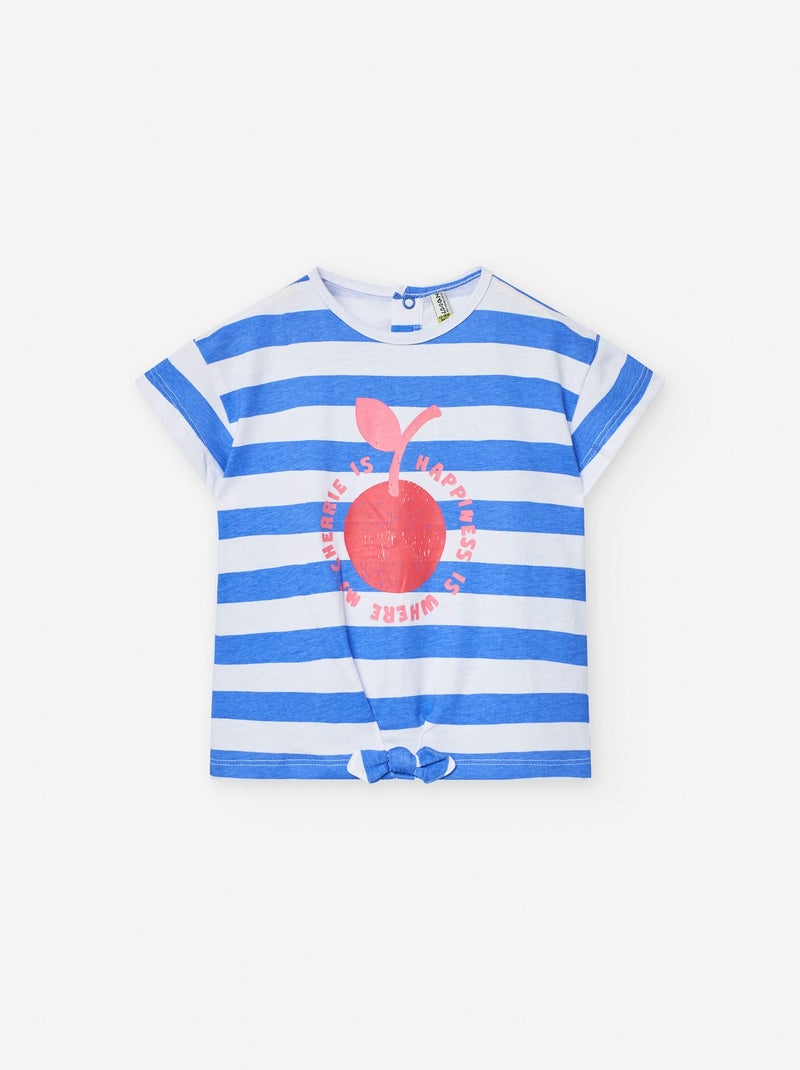 T-shirt Rayé Imprimé Bleu - Kiabi