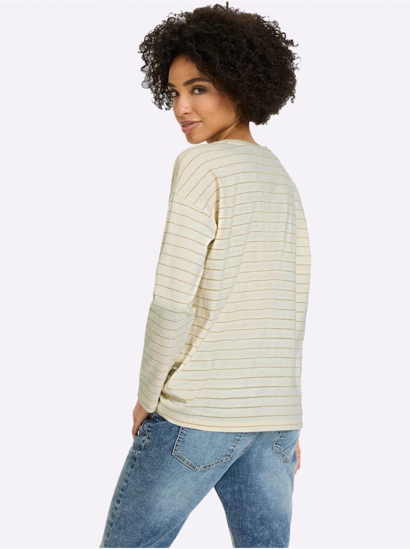 T-shirt rayé jersey fin - taille standard - helline Écru/Jaune - Kiabi