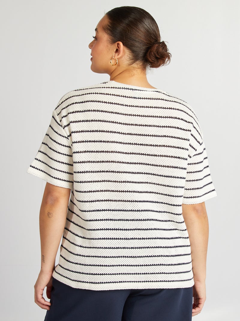 T-shirt rayé large à manches courtes BLEU - Kiabi