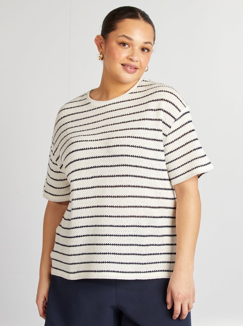 T-shirt rayé large à manches courtes BLEU - Kiabi