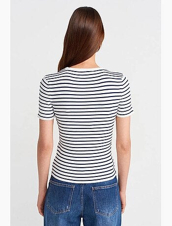T-shirt rayé maille côtelée manches courtes dilvin
