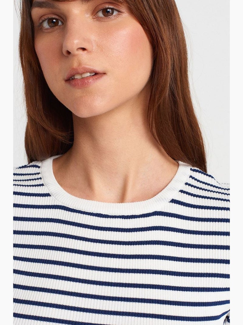T-shirt rayé maille côtelée manches courtes dilvin Blanc Bleu - Kiabi