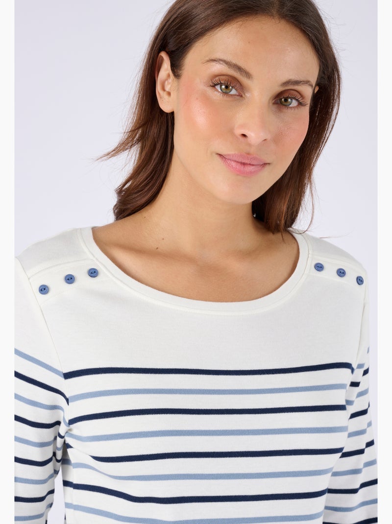 T-shirt rayé maille interlock - Happy D. by Damart Bleu - Kiabi