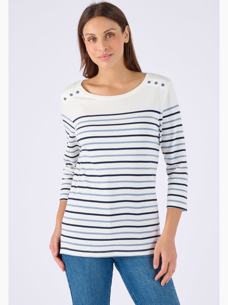 T-shirt rayé maille interlock - Happy D. by Damart Bleu - Kiabi