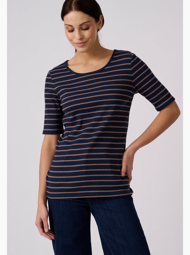 T-shirt rayé manches aux coudes - Damart Bleu - Kiabi