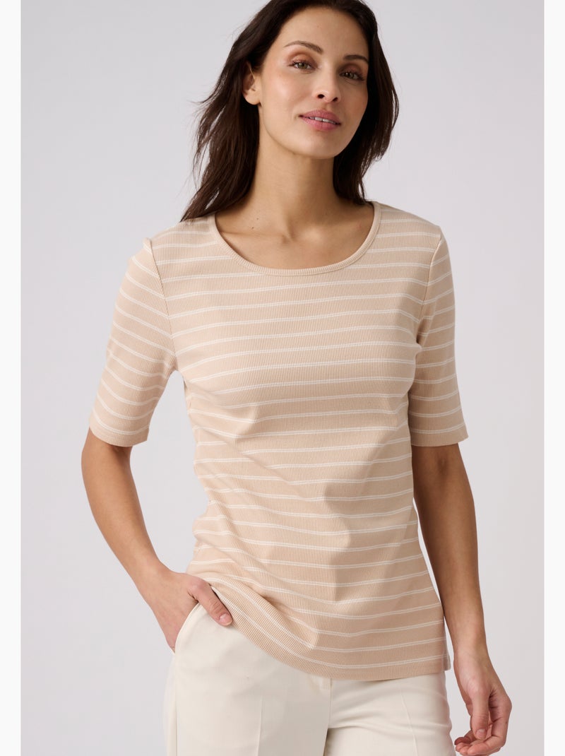 T-shirt rayé manches aux coudes - Damart Marron - Kiabi