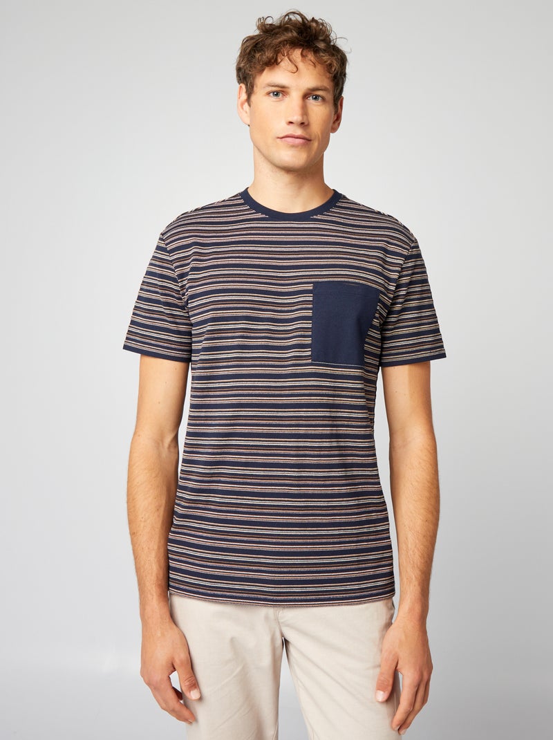 T-shirt rayé manches courtes Bleu - Kiabi