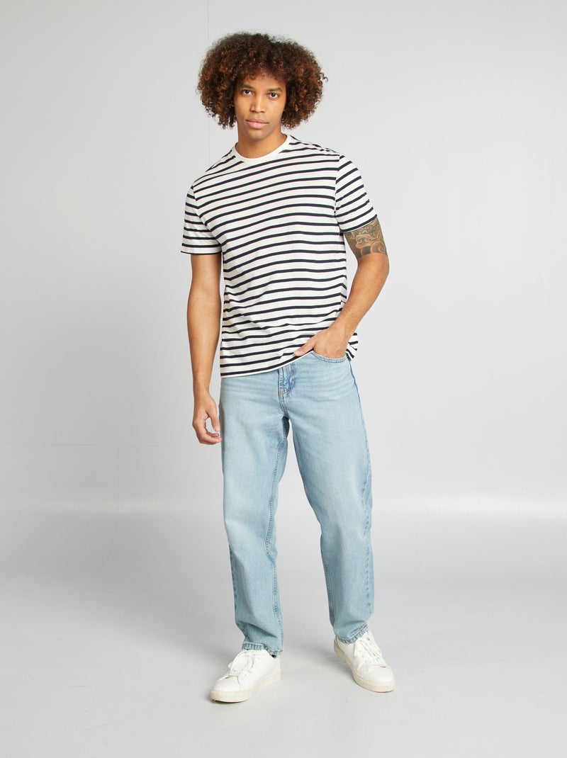 T-shirt rayé manches courtes col rond BLANC - Kiabi