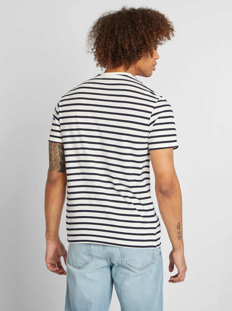 T-shirt rayé manches courtes col rond BLANC - Kiabi