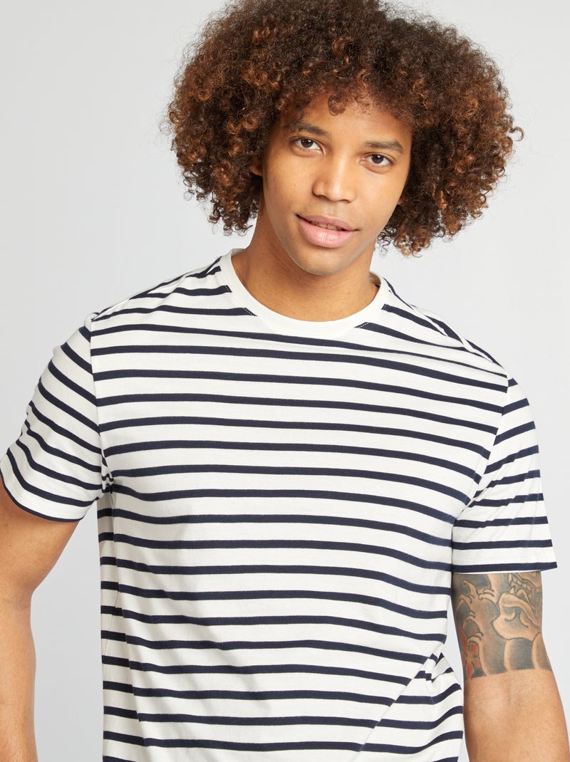 T-shirt rayé manches courtes col rond BLANC - Kiabi