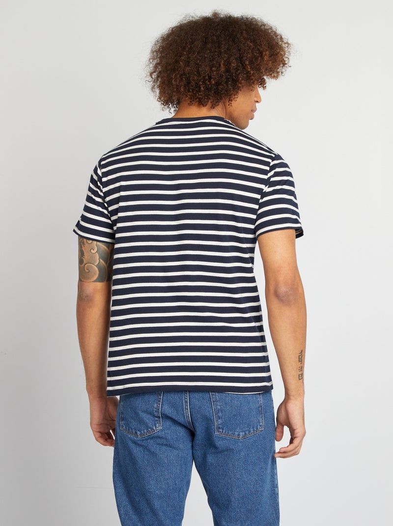 T-shirt rayé manches courtes col rond BLEU - Kiabi