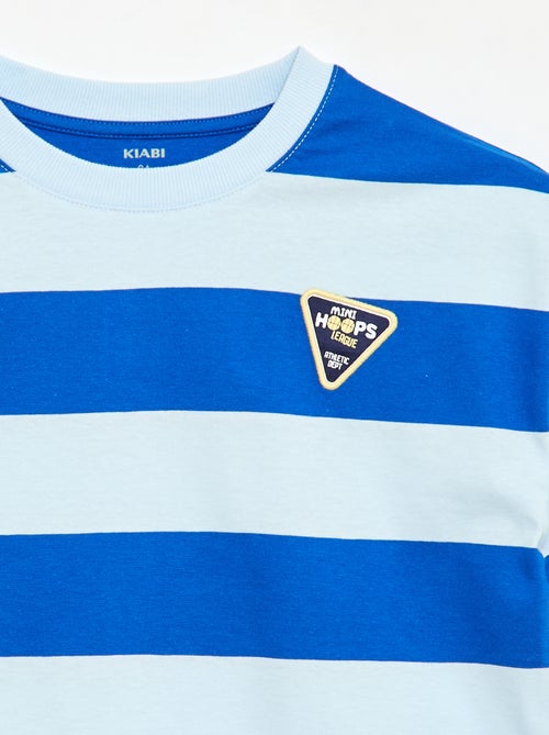 T-shirt rayé manches courtes imprimé devant - Kiabi