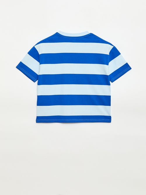 T-shirt rayé manches courtes imprimé devant - Kiabi