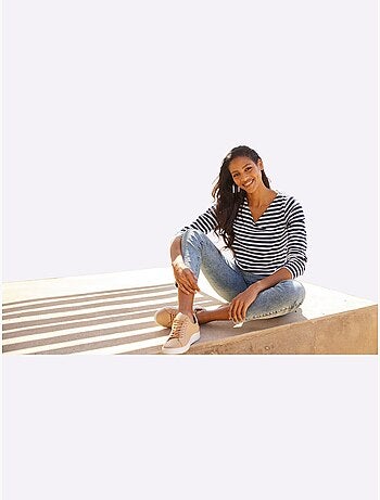 T-shirt Rayé Mélange De Modal Doux - Taille Standard - Helline