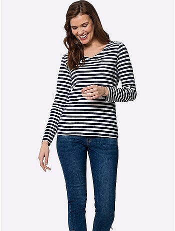 T-shirt Rayé Mélange De Modal Doux - Taille Standard - Helline
