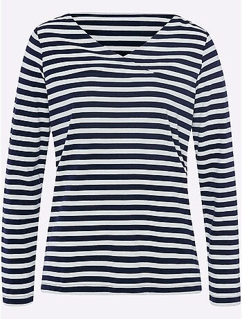 T-shirt Rayé Mélange De Modal Doux - Taille Standard - Helline