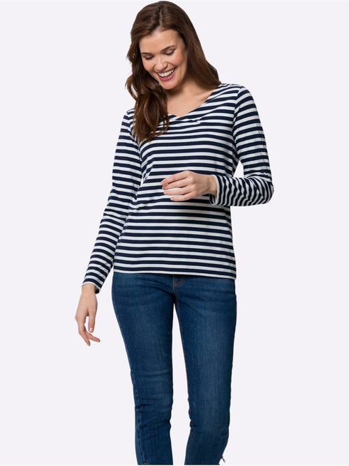 T-shirt Rayé Mélange De Modal Doux - Taille Standard - Helline - Kiabi T-shirt Rayé Mélange De Modal Doux - Taille Standard - Helline - Kiabi