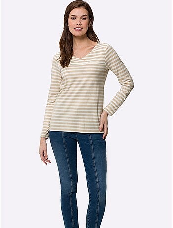 T-shirt Rayé Mélange De Modal Doux - Taille Standard - Helline