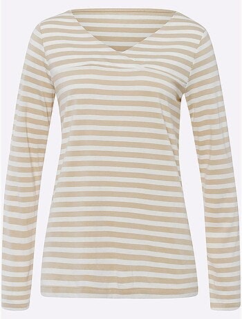 T-shirt Rayé Mélange De Modal Doux - Taille Standard - Helline