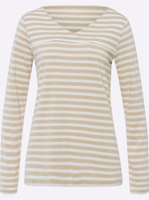 T-shirt Rayé Mélange De Modal Doux - Taille Standard - Helline - Kiabi T-shirt Rayé Mélange De Modal Doux - Taille Standard - Helline - Kiabi