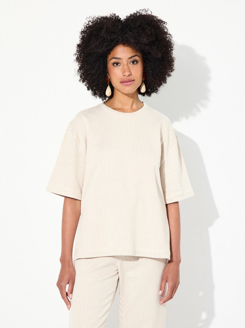 T-shirt rayé MO Fashion Beige - Kiabi